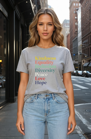 Kindness Equality Inclusion Diversity Peace Love Hope T-Shirt - Fitkitty Culture Athleisure Wear, Yoga Wear &  Women's Clothing