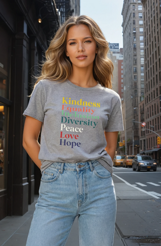 Kindness Equality Inclusion Diversity Peace Love Hope T-Shirt - Fitkitty Culture Athleisure Wear, Yoga Wear &  Women's Clothing