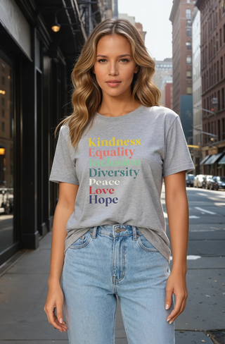 Kindness Equality Inclusion Diversity Peace Love Hope T-Shirt - Fitkitty Culture Athleisure Wear, Yoga Wear &  Women's Clothing
