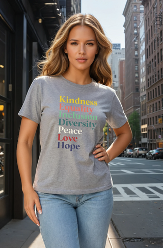 Kindness Equality Inclusion Diversity Peace Love Hope T-Shirt - Fitkitty Culture Athleisure Wear, Yoga Wear &  Women's Clothing
