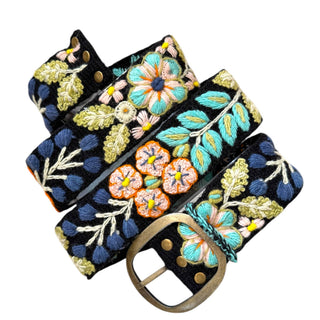 Midnight Meadow Hand-Embroidered Peruvian Wool Belt
