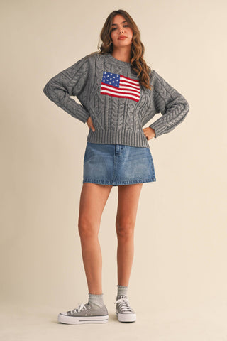USA Flag Cable Knit Sweater