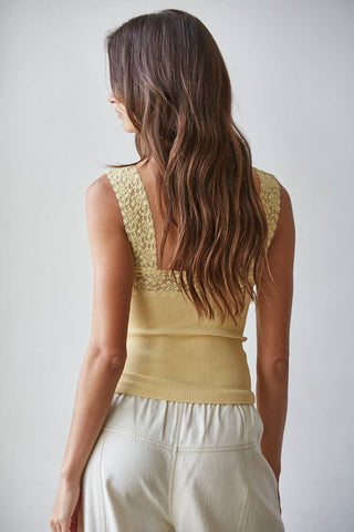 Ribbed Seamless Tank with Lace Trim