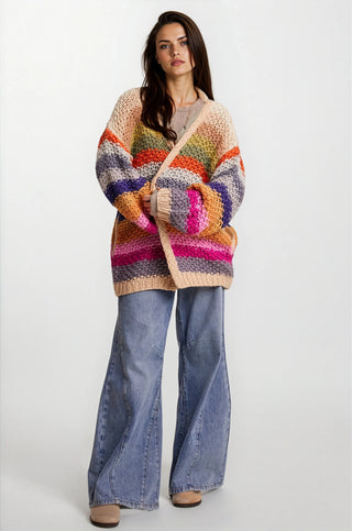 Rainbow Hand-Crochet Open Cardigan