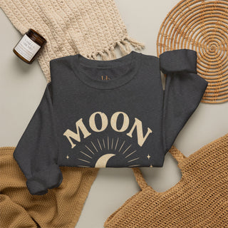 Moon Tribe Crewneck Sweatshirt — Celestial Moon Graphic Pullover - Jewel Tones