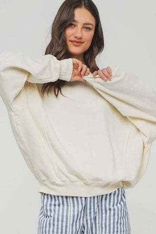 Crew Neck Comfort Washed Sweatshirt full length view from Fitkitty Culture