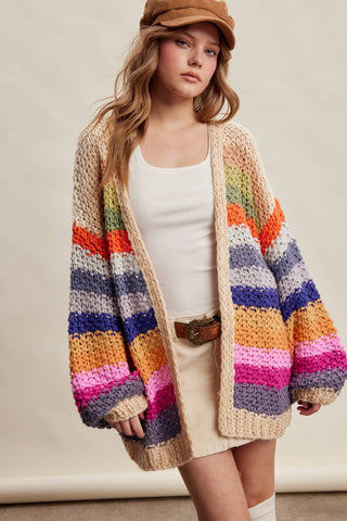 Rainbow Hand-Crochet Open Cardigan