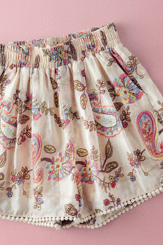 Boho Colorful Paisley Embroidered Smocked Shorts - Fitkitty Culture Athleisure Wear, Yoga Wear &  Women's Clothing