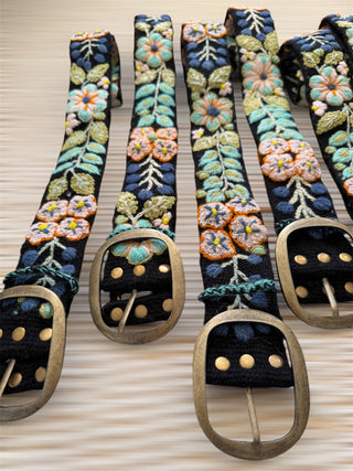 Midnight Meadow Hand-Embroidered Peruvian Wool Belt