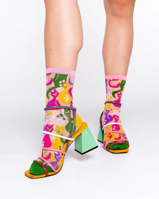 Sock Candy Dopamine Cats Sheer Crew Sock