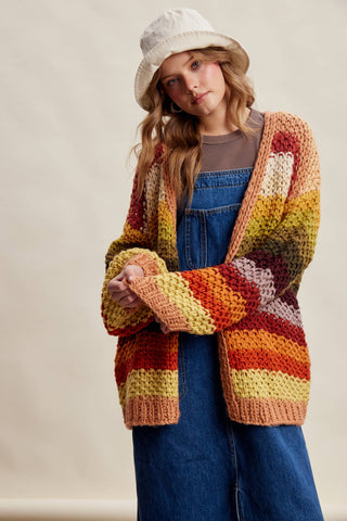 Rainbow Hand-Crochet Open Cardigan