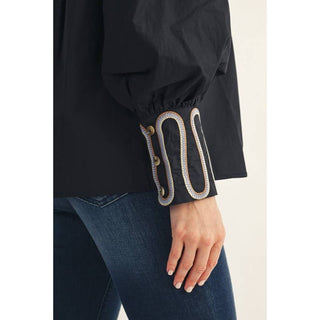 Embroidered Accent Puff Sleeve Button-Down Shirt