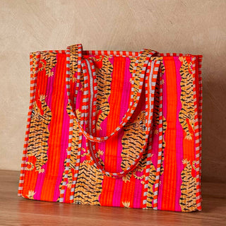 Quilted Tote with Feline Designs