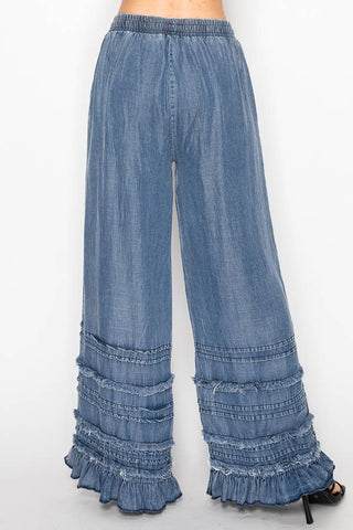 Free Spirit Tiered Chambray Palazzo Pants