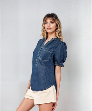 Mineral Washed Denim Top