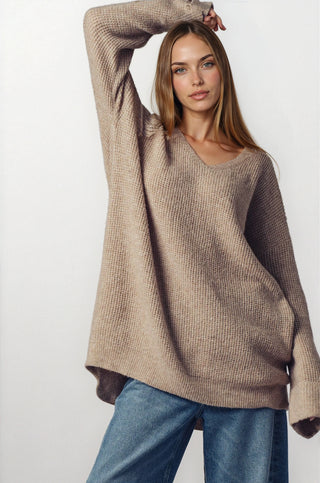 Oversized Knit V-Neck Sweater Tunic Top - Fitkitty Culture Athleisure Wear, Yoga Wear &  Women's Clothing