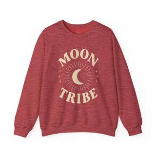 Moon Tribe Crewneck Sweatshirt — Celestial Moon Graphic Pullover - Jewel Tones