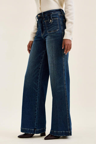 Lux Retro Wide Leg Jeans Dark Fade Indigo alternate styled view