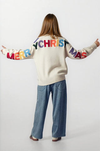 Merry Christmas Lettering Knit Sweater - Fitkitty Culture Athleisure Wear, Yoga Wear &  Women's Clothing