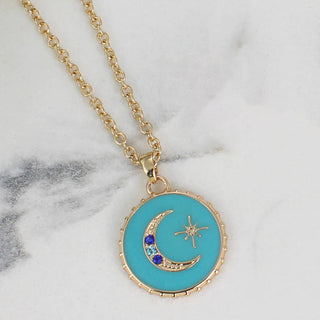 Sparkling Moon Enamel Charm Necklace