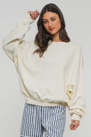 Crew Neck Comfort Washed Sweatshirt fabric detail from Fitkitty Culture