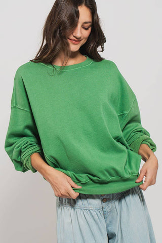 Crew Neck Comfort Washed Sweatshirt relaxed oversized fit from Fitkitty Culture
