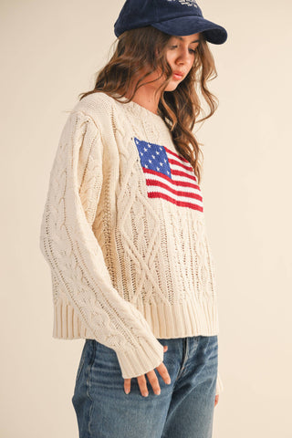 USA Flag Cable Knit Sweater