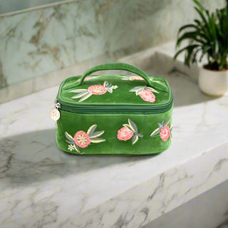 Velvet Embroidered Jewelry Box-Green Peaches