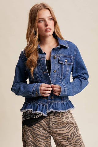 Ruffled Hem Denim Jacket