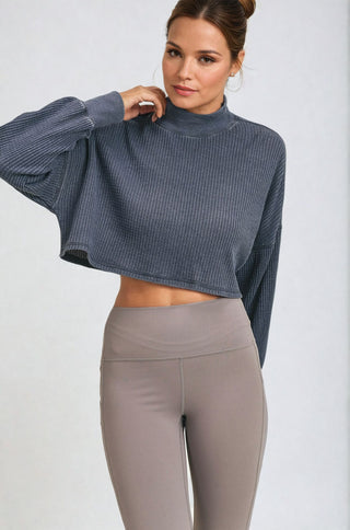 Waffled Mineral-Washed Cropped Top, Clothing, Fitkitty Culture Athleisure Wear, Yoga Wear & Leggings, Fitkitty Culture Athleisure Wear, Yoga Wear & Leggings