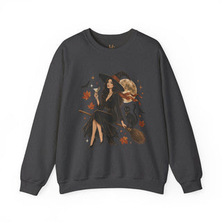 Witchy Moon Crewneck Sweatshirt – Autumn Witch, Black Cat & Broom Fall Graphic