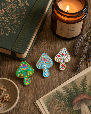 Woodland Bloom Folk Mushroom Enamel Pins