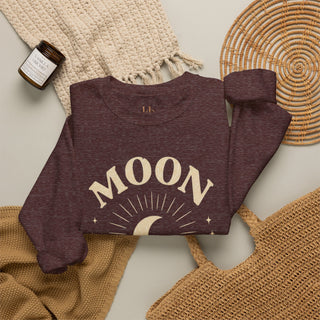 Moon Tribe Crewneck Sweatshirt — Celestial Moon Graphic Pullover - Jewel Tones