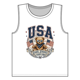 USA Teddy Bear Muscle Tank — Stars, Stripes & Good Vibes Fourth of July Tank Top