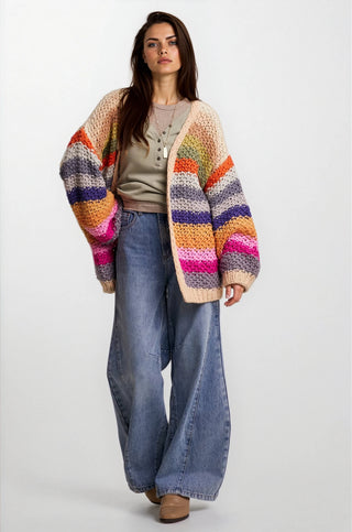 Rainbow Hand-Crochet Open Cardigan