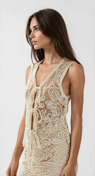 Open-Work Crochet Tie-Front Vest Top - Fitkitty Culture Athleisure Wear, Yoga Wear &  Women's Clothing