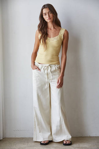 Ribbed Seamless Tank with Lace Trim