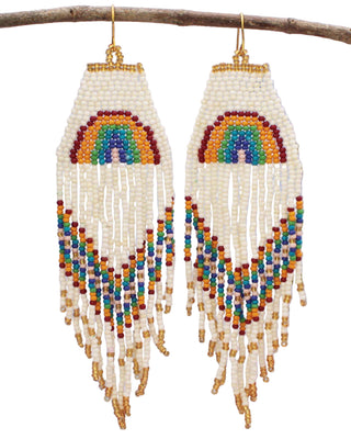White Rainbow Fringe Beaded Earrings - Fitkitty Culture Athleisure Wear, Yoga Wear &  Women's Clothing