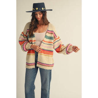 Sunset Carnival Stripe Cozy Relaxed Cardigan