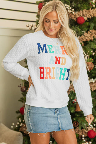 White Merry And Bright Cable Knit Pullover Sweatshirt