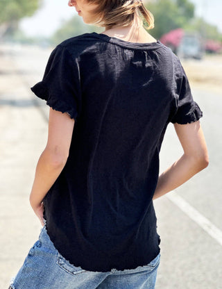 Everyday Ruffle V-Neck Tee - Black
