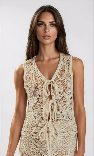 Open-Work Crochet Tie-Front Vest Top - Fitkitty Culture Athleisure Wear, Yoga Wear &  Women's Clothing