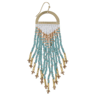 Gold Mint Beaded Fringe Half Circle Earrings, view 2 | Fitkitty Culture®