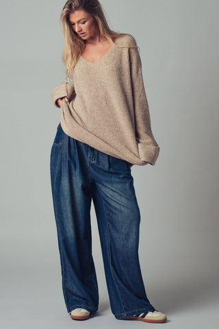 Oversized Knit V-Neck Sweater Tunic Top - Fitkitty Culture Athleisure Wear, Yoga Wear &  Women's Clothing