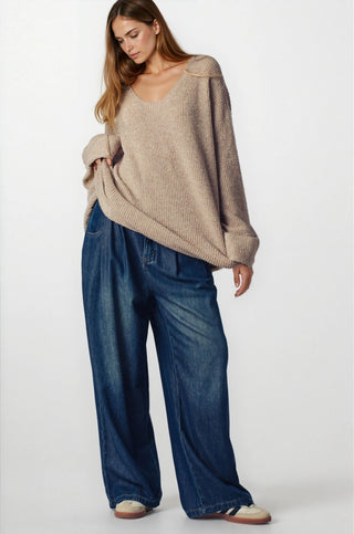 Oversized Knit V-Neck Sweater Tunic Top - Fitkitty Culture Athleisure Wear, Yoga Wear &  Women's Clothing