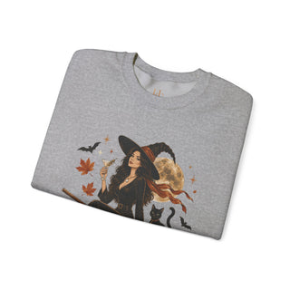 Witchy Moon Crewneck Sweatshirt – Autumn Witch, Black Cat & Broom Fall Graphic