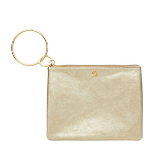 Front view of the Gold Rush metallic Big O bracelet pouch with circular handle