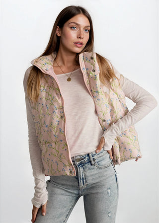 Light Pink Floral Puffer Vest - Fitkitty Culture Athleisure Wear, Yoga Wear &  Women's Clothing