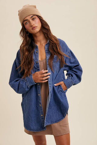 Heart Detail Oversized Denim Shirt