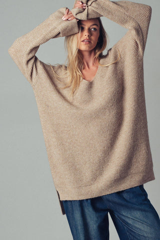Oversized Knit V-Neck Sweater Tunic Top - Fitkitty Culture Athleisure Wear, Yoga Wear &  Women's Clothing